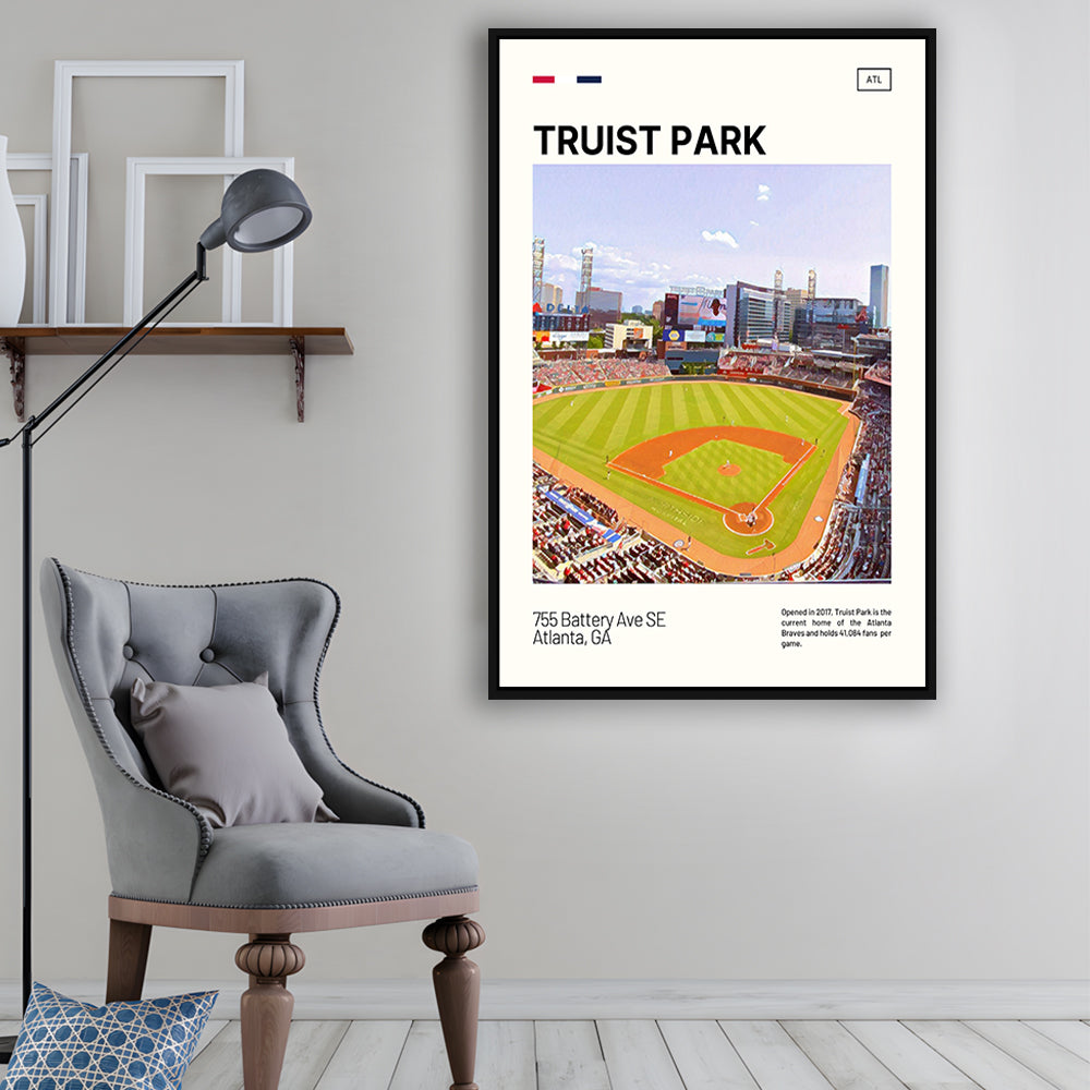 Truist Park Print, Atlanta Braves Stadium Canvas Art, Man Cave Gift, Floating Framed Canvas Print Wall Art
