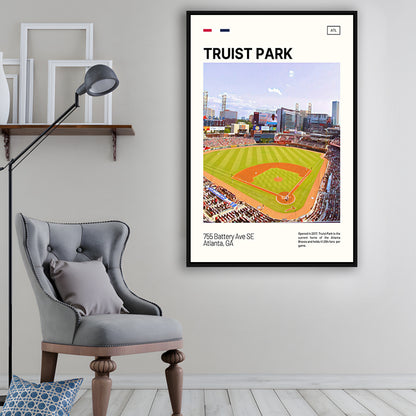 Truist Park Print, Atlanta Braves Stadium Canvas Art, Man Cave Gift, Floating Framed Canvas Print Wall Art