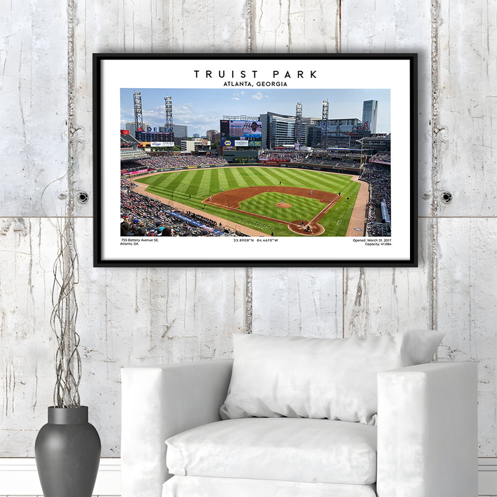 Truist Park, Atlanta Braves Baseball Stadium Wall Art Print, Sport Art Print, Framed Canvas Print Wall Art