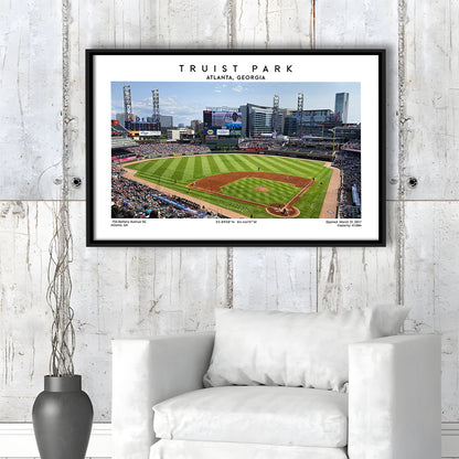 Truist Park, Atlanta Braves Baseball Stadium Wall Art Print, Sport Art Print, Framed Canvas Print Wall Art