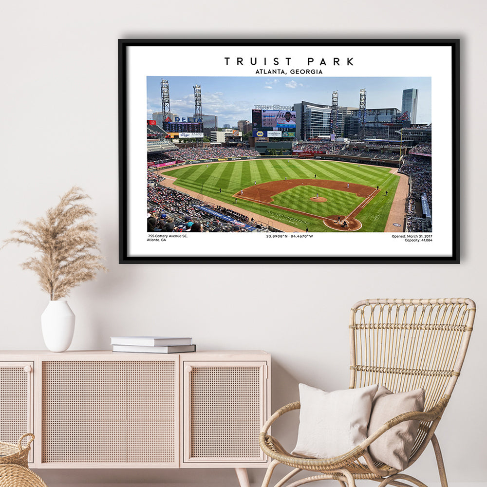 Truist Park, Atlanta Braves Baseball Stadium Wall Art Print, Sport Art Print, Framed Canvas Print Wall Art