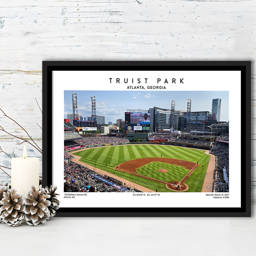 Truist Park, Atlanta Braves Baseball Stadium Wall Art Print, Sport Art Print, Framed Canvas Print Wall Art