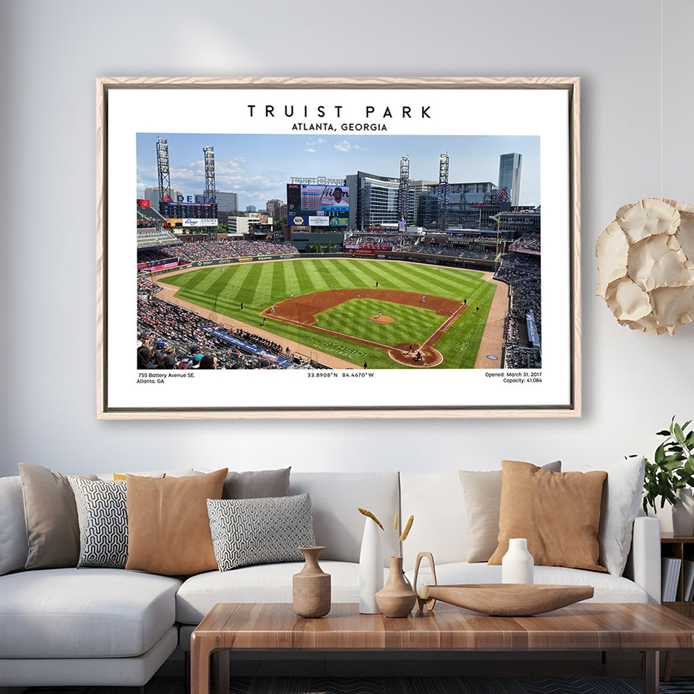 Truist Park, Atlanta Braves Baseball Stadium Wall Art Print, Sport Art Print, Framed Canvas Print Wall Art