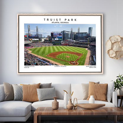 Truist Park, Atlanta Braves Baseball Stadium Wall Art Print, Sport Art Print, Framed Canvas Print Wall Art