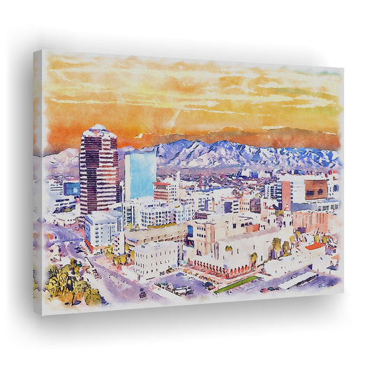 Tucson Painting Watercolor Canvas, Tucson Arizona, Sport Art, Gifts for him, Canvas Print Wall Art