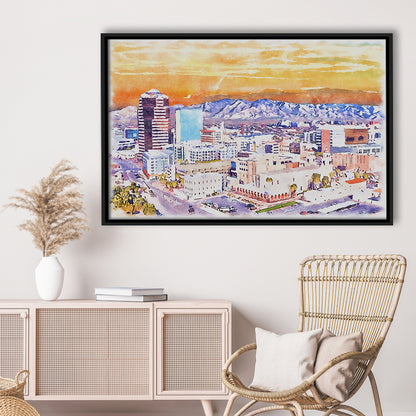 Tucson Painting Watercolor Canvas, Tucson Arizona, Sport Gift Art, Framed Canvas Print Wall Art