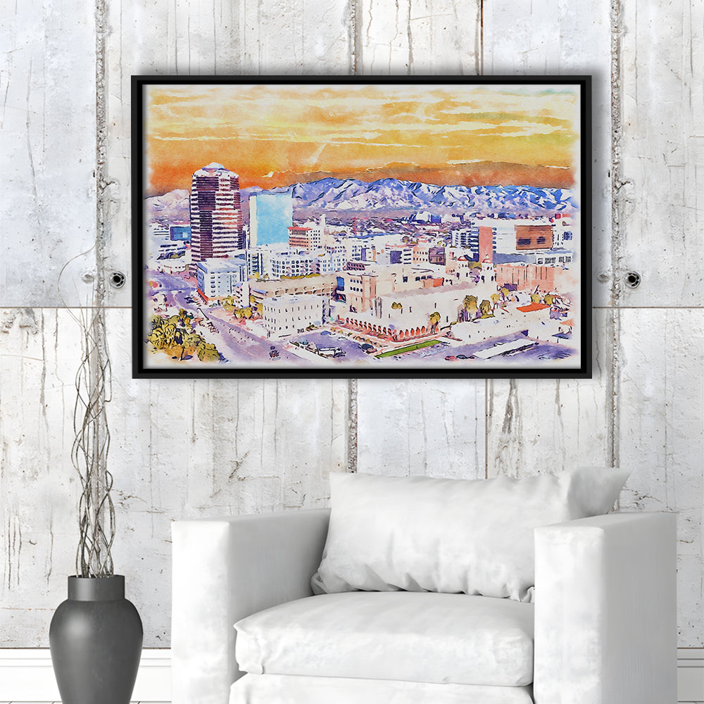Tucson Painting Watercolor Canvas, Tucson Arizona, Sport Gift Art, Framed Canvas Print Wall Art
