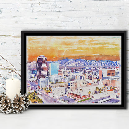 Tucson Painting Watercolor Canvas, Tucson Arizona, Sport Gift Art, Framed Canvas Print Wall Art
