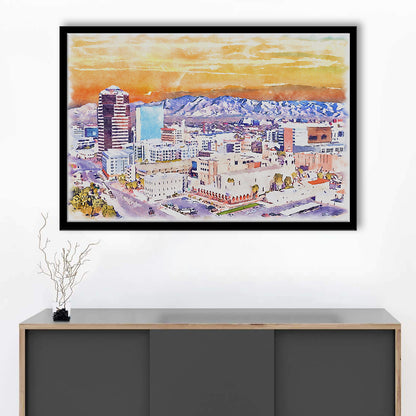 Tucson Painting Watercolor Canvas, Tucson Arizona, Sport Gift Art, Framed Art Print Wall Decor