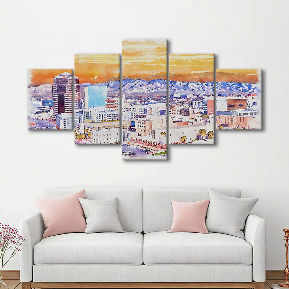 Tucson Painting Watercolor Canvas, Tucson Arizona, Sport Art, Mixed 5 Panel, Canvas Print Wall Art