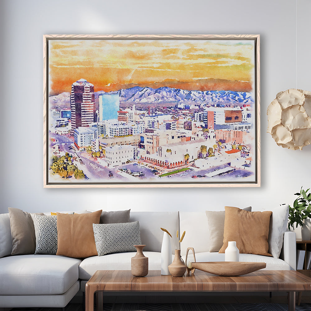 Tucson Painting Watercolor Canvas, Tucson Arizona, Sport Gift Art, Framed Canvas Print Wall Art