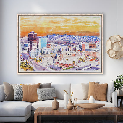Tucson Painting Watercolor Canvas, Tucson Arizona, Sport Gift Art, Framed Canvas Print Wall Art