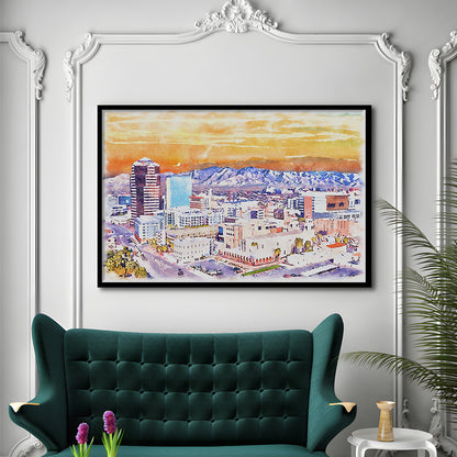 Tucson Painting Watercolor Canvas, Tucson Arizona, Sport Gift Art, Framed Art Print Wall Decor