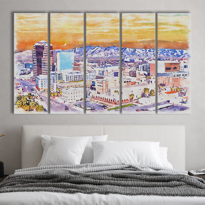 Tucson Painting Watercolor Canvas, Tucson Arizona, Sport Art, Extra Large Canvas Print Wall Art