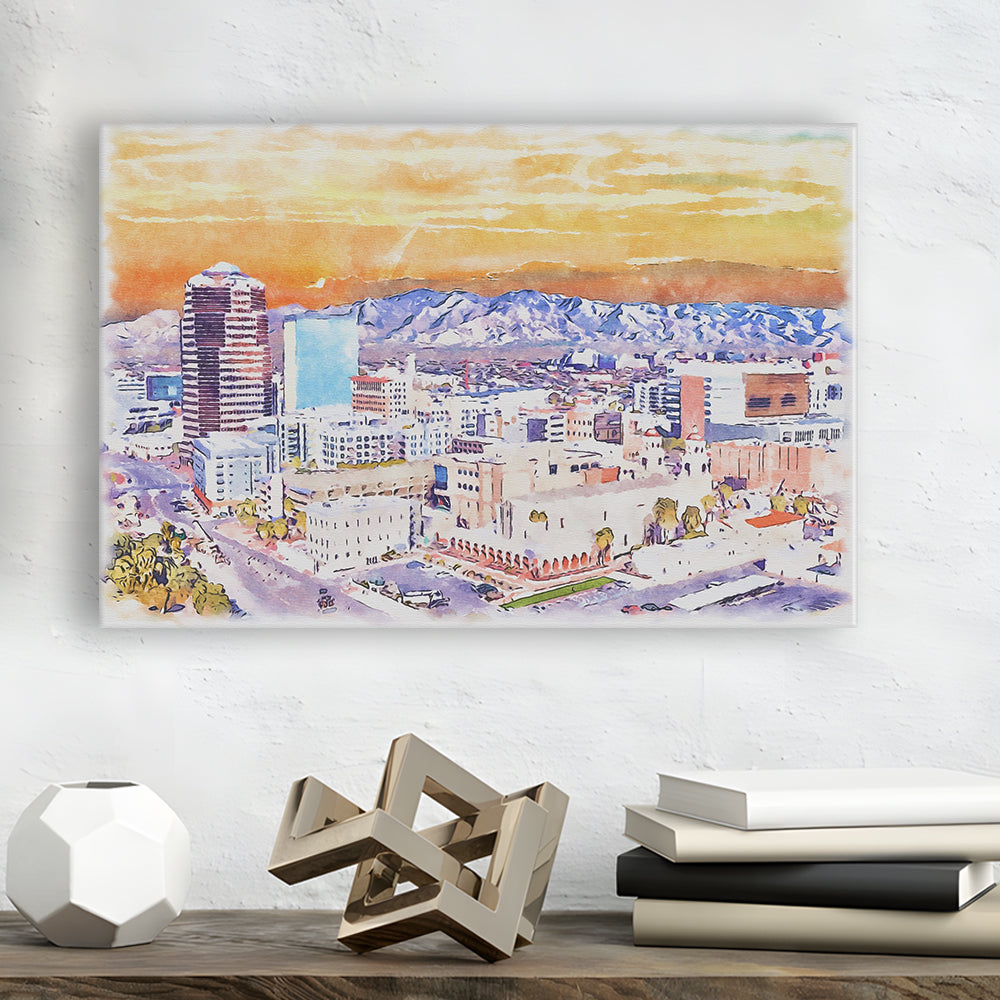 Tucson Painting Watercolor Canvas, Tucson Arizona, Sport Art, Gifts for him, Canvas Print Wall Art