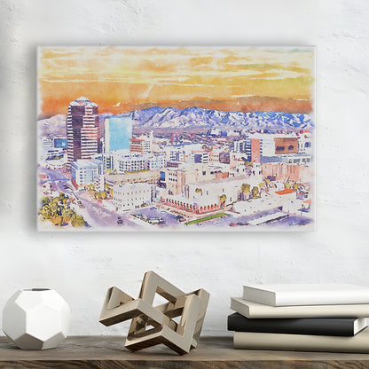 Tucson Painting Watercolor Canvas, Tucson Arizona, Sport Art, Gifts for him, Canvas Print Wall Art