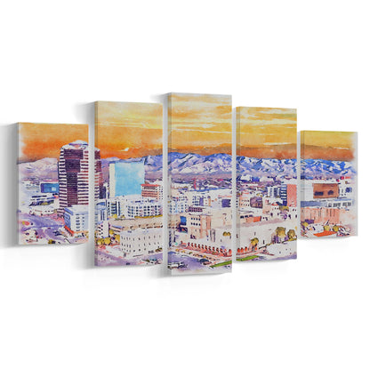 Tucson Painting Watercolor Canvas, Tucson Arizona, Sport Art, Mixed 5 Panel, Canvas Print Wall Art