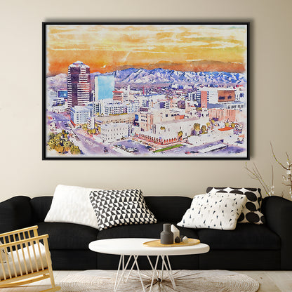 Tucson Painting Watercolor Canvas, Tucson Arizona, Sport Gift Art, Framed Canvas Print Wall Art