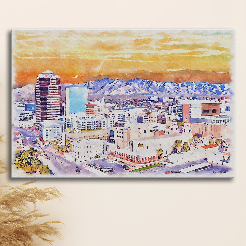 Tucson Painting Watercolor Canvas, Tucson Arizona, Sport Art, Gifts for him, Canvas Print Wall Art