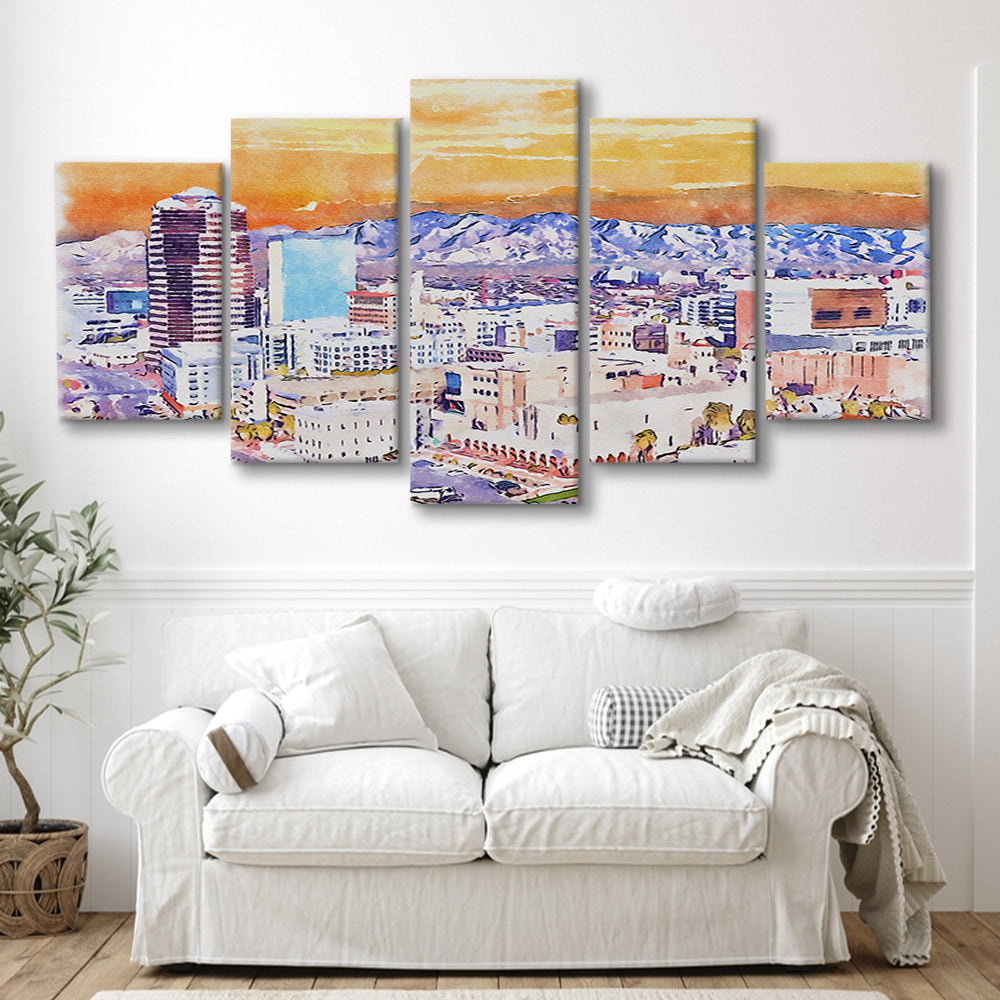 Tucson Painting Watercolor Canvas, Tucson Arizona, Sport Art, Mixed 5 Panel, Canvas Print Wall Art