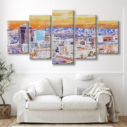 Tucson Painting Watercolor Canvas, Tucson Arizona, Sport Art, Mixed 5 Panel, Canvas Print Wall Art