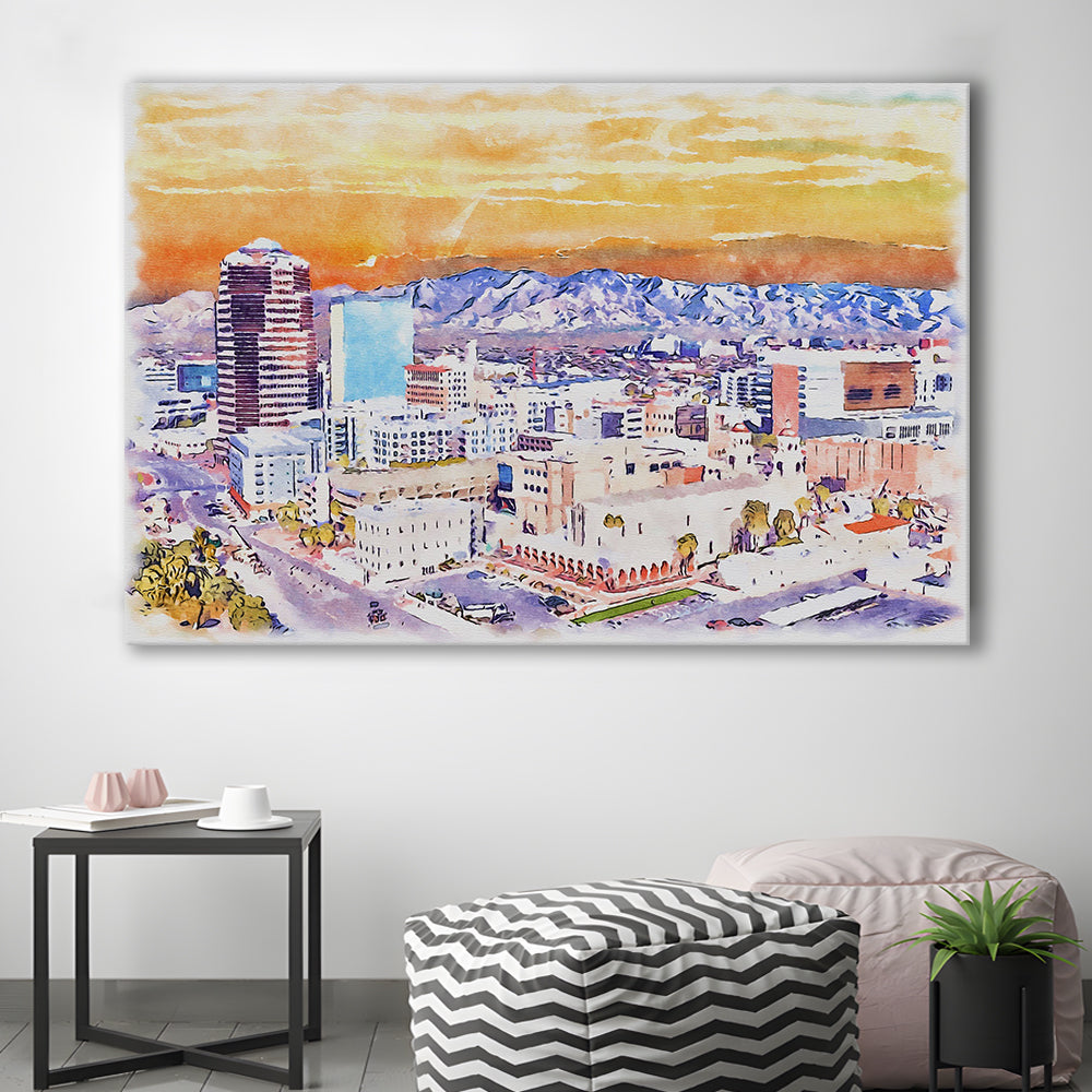 Tucson Painting Watercolor Canvas, Tucson Arizona, Sport Art, Gifts for him, Canvas Print Wall Art