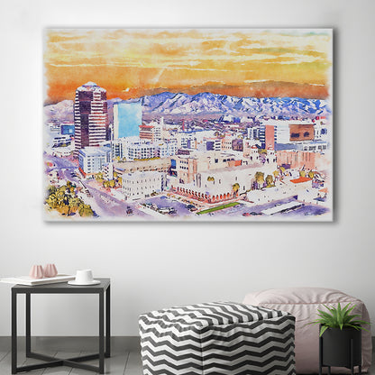 Tucson Painting Watercolor Canvas, Tucson Arizona, Sport Art, Gifts for him, Canvas Print Wall Art