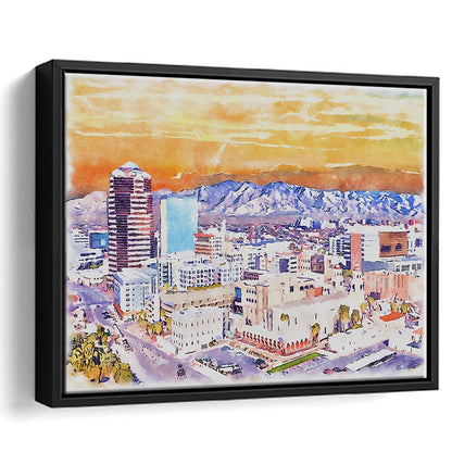 Tucson Painting Watercolor Canvas, Tucson Arizona, Sport Gift Art, Framed Canvas Print Wall Art