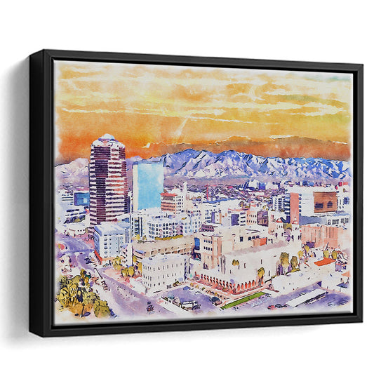 Tucson Painting Watercolor Canvas, Tucson Arizona, Sport Gift Art, Framed Canvas Print Wall Art