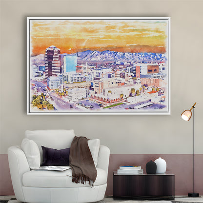 Tucson Painting Watercolor Canvas, Tucson Arizona, Sport Gift Art, Framed Canvas Print Wall Art