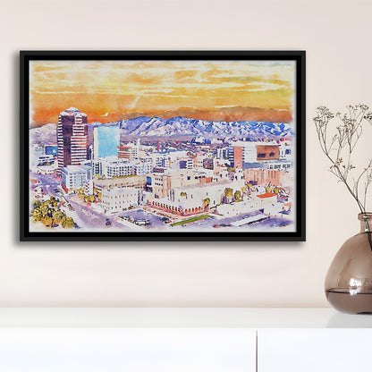 Tucson Painting Watercolor Canvas, Tucson Arizona, Sport Gift Art, Framed Canvas Print Wall Art