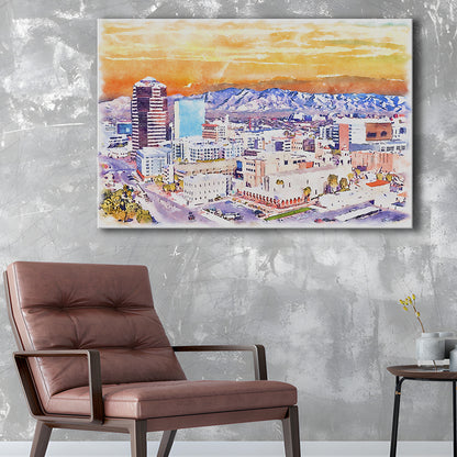 Tucson Painting Watercolor Canvas, Tucson Arizona, Sport Art, Gifts for him, Canvas Print Wall Art