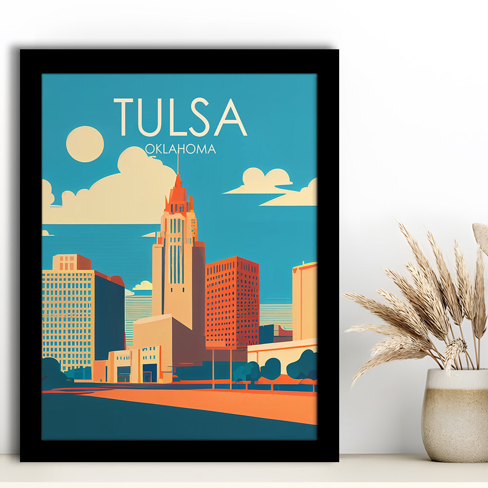 Tulsa Oklahoma Retro Art Print, Tulsa City Wall Art, Framed Art Print, Picture Framed, Painting Art