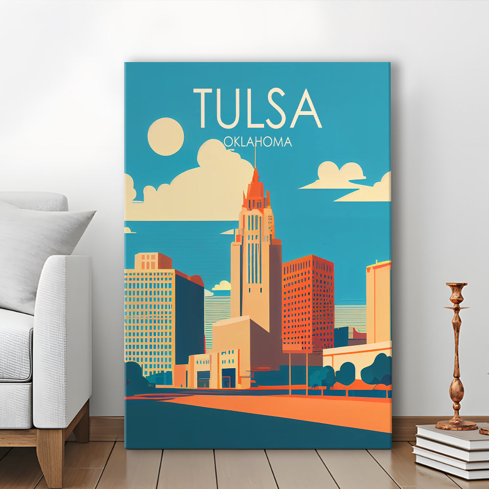 Tulsa Oklahoma Retro Art Print, Tulsa City Wall Art, Canvas Print, Painting Canvas, Living Room Decor