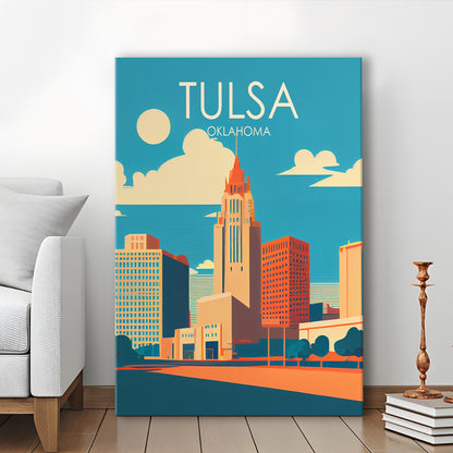 Tulsa Oklahoma Retro Art Print, Tulsa City Wall Art, Canvas Print, Painting Canvas, Living Room Decor