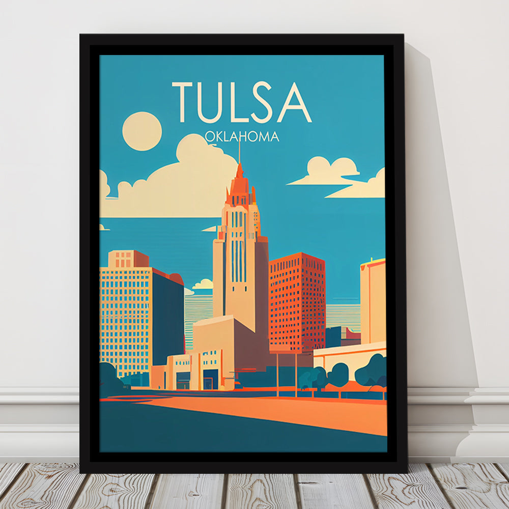 Tulsa Oklahoma Retro Art Print, Tulsa City Wall Art, Floating Framed Canvas Print, Framed Picture, Painting Canvas