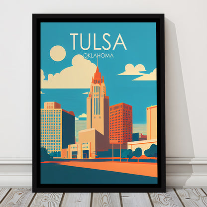 Tulsa Oklahoma Retro Art Print, Tulsa City Wall Art, Floating Framed Canvas Print, Framed Picture, Painting Canvas