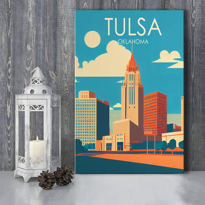 Tulsa Oklahoma Retro Art Print, Tulsa City Wall Art, Canvas Print, Painting Canvas, Living Room Decor