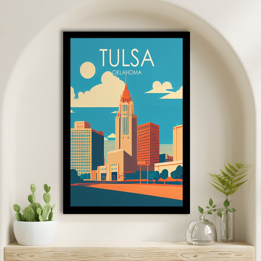 Tulsa Oklahoma Retro Art Print, Tulsa City Wall Art, Framed Art Print, Picture Framed, Painting Art