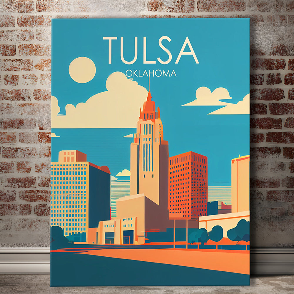 Tulsa Oklahoma Retro Art Print, Tulsa City Wall Art, Canvas Print, Painting Canvas, Living Room Decor