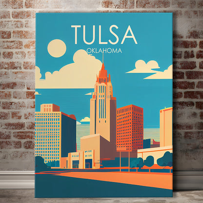 Tulsa Oklahoma Retro Art Print, Tulsa City Wall Art, Canvas Print, Painting Canvas, Living Room Decor