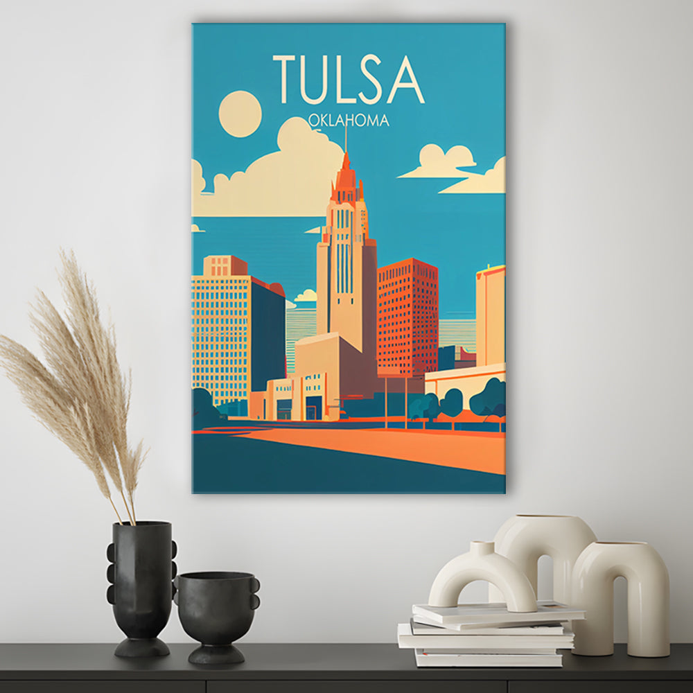 Tulsa Oklahoma Retro Art Print, Tulsa City Wall Art, Canvas Print, Painting Canvas, Living Room Decor