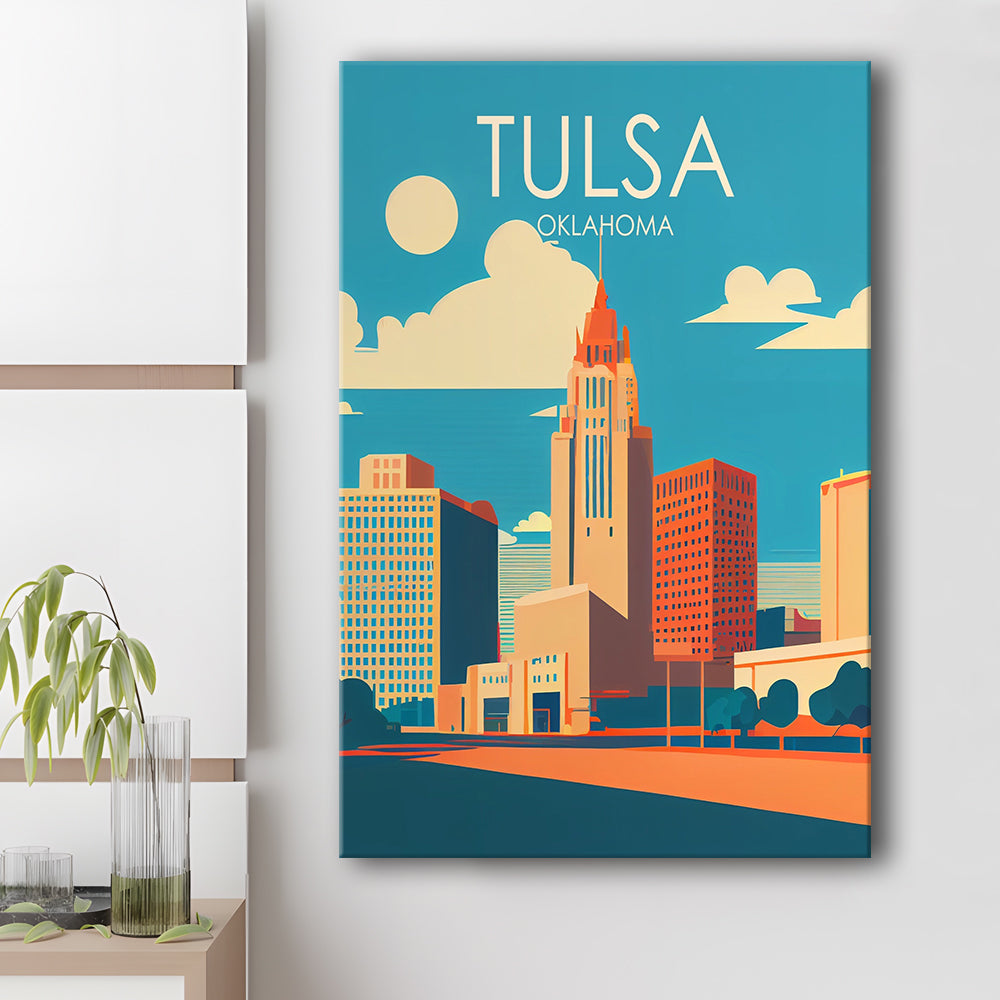 Tulsa Oklahoma Retro Art Print, Tulsa City Wall Art, Canvas Print, Painting Canvas, Living Room Decor