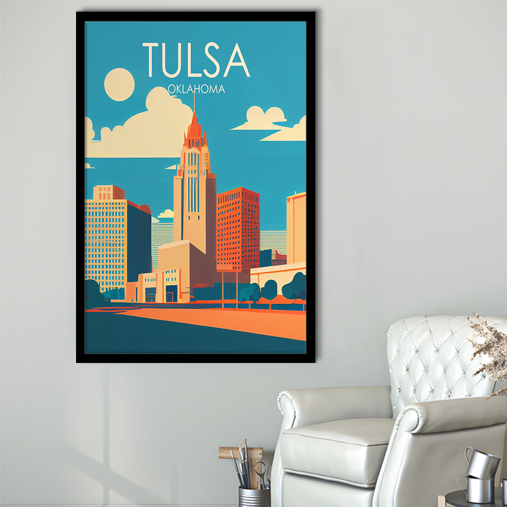 Tulsa Oklahoma Retro Art Print, Tulsa City Wall Art, Framed Art Print, Picture Framed, Painting Art
