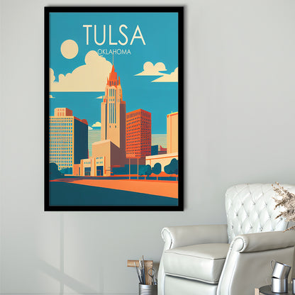 Tulsa Oklahoma Retro Art Print, Tulsa City Wall Art, Framed Art Print, Picture Framed, Painting Art