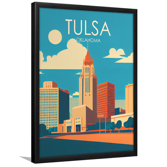 Tulsa Oklahoma Retro Art Print, Tulsa City Wall Art, Framed Art Print, Picture Framed, Painting Art