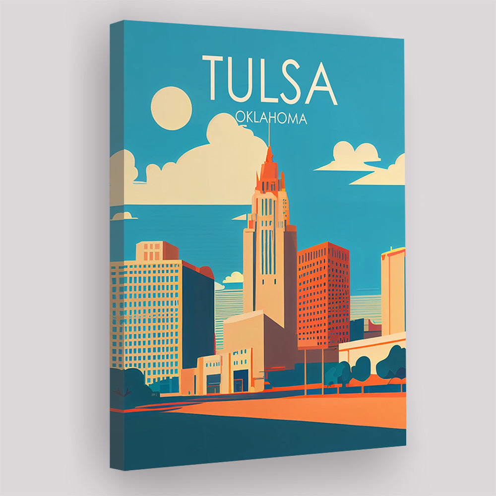 Tulsa Oklahoma Retro Art Print, Tulsa City Wall Art, Canvas Print, Painting Canvas, Living Room Decor