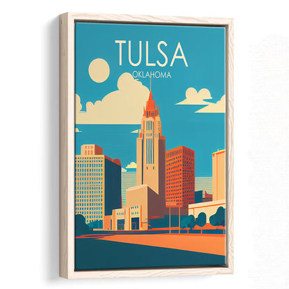 Tulsa Oklahoma Retro Art Print, Tulsa City Wall Art, Floating Framed Canvas Print, Framed Picture, Painting Canvas