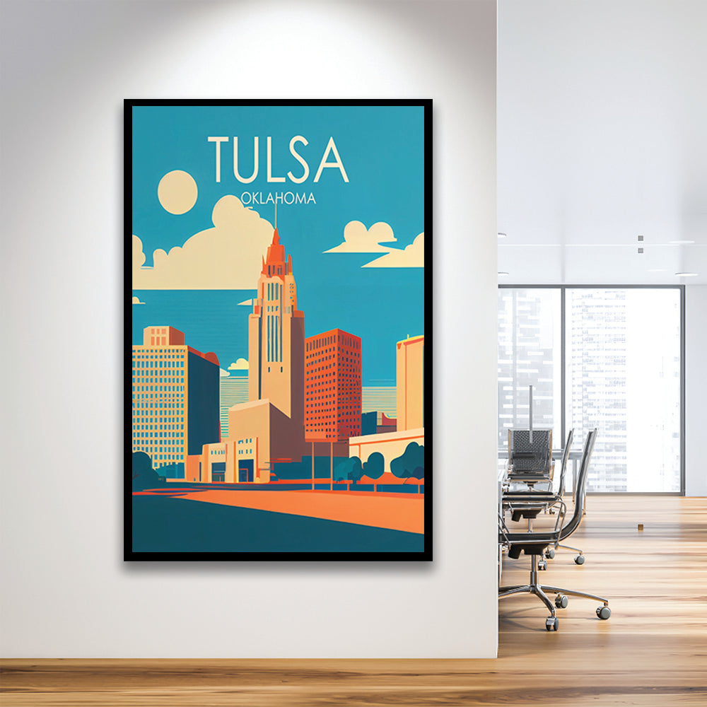 Tulsa Oklahoma Retro Art Print, Tulsa City Wall Art, Framed Art Print, Picture Framed, Painting Art