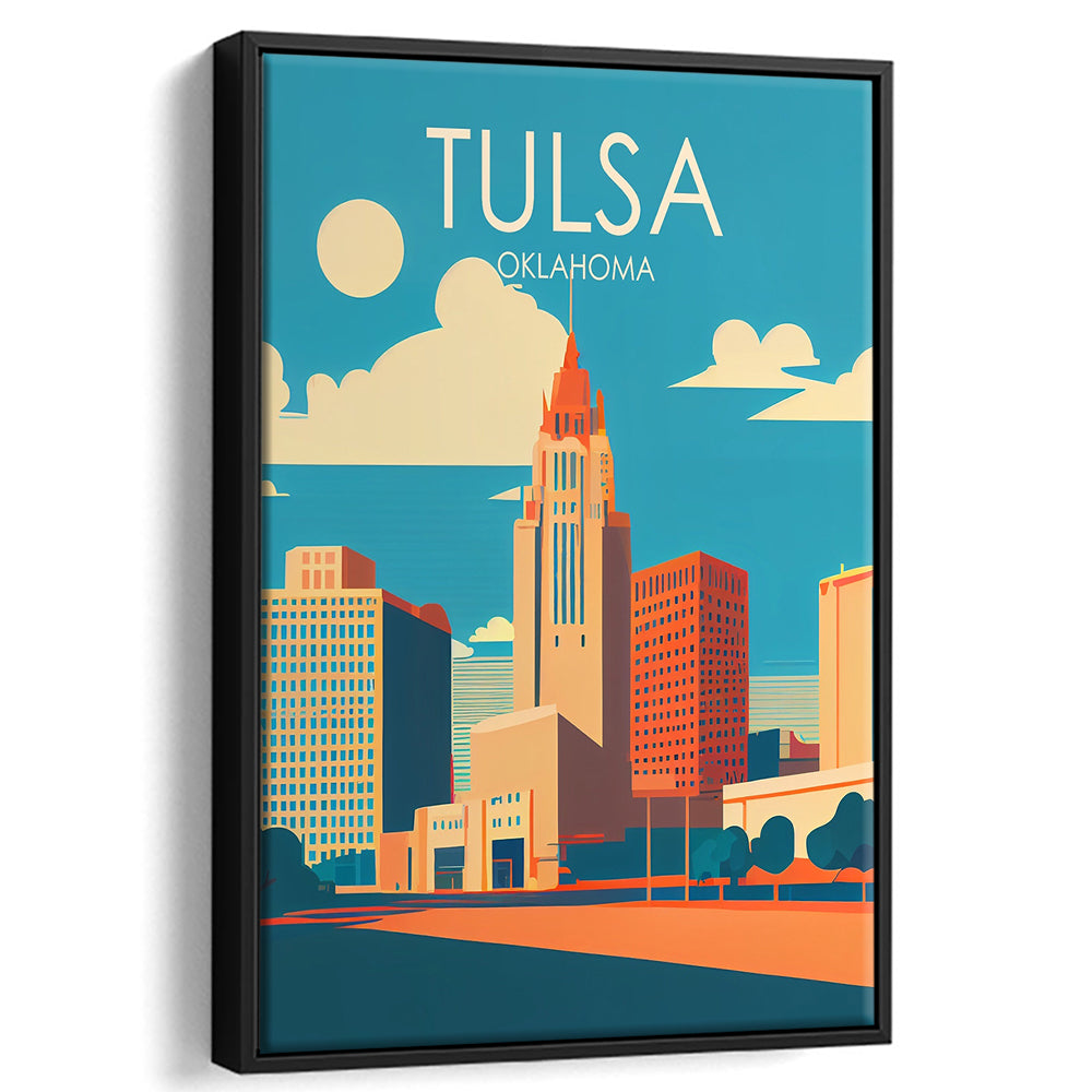 Tulsa Oklahoma Retro Art Print, Tulsa City Wall Art, Floating Framed Canvas Print, Framed Picture, Painting Canvas